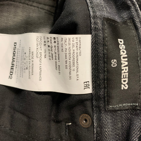 DSQUARED2 Size 34 Grey Distressed Cotton  Elastane Button Fly Jeans