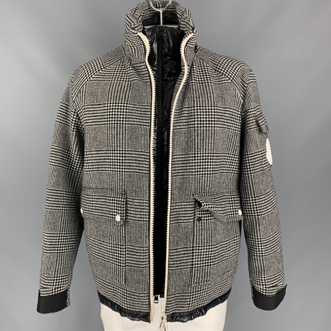 MONCLER  Size 44 Black & White Plaid Wool Down Filled Jacket