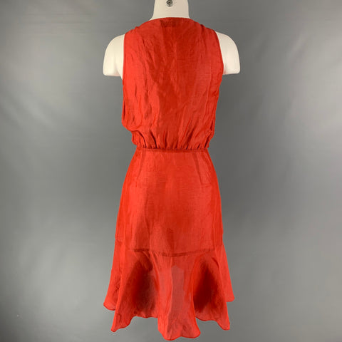 VALENTINO Size 4 Orange Linen &  Silk Solid Wrap Dress