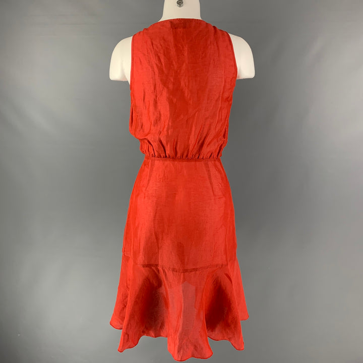 VALENTINO Size 4 Orange Linen &  Silk Solid Wrap Dress