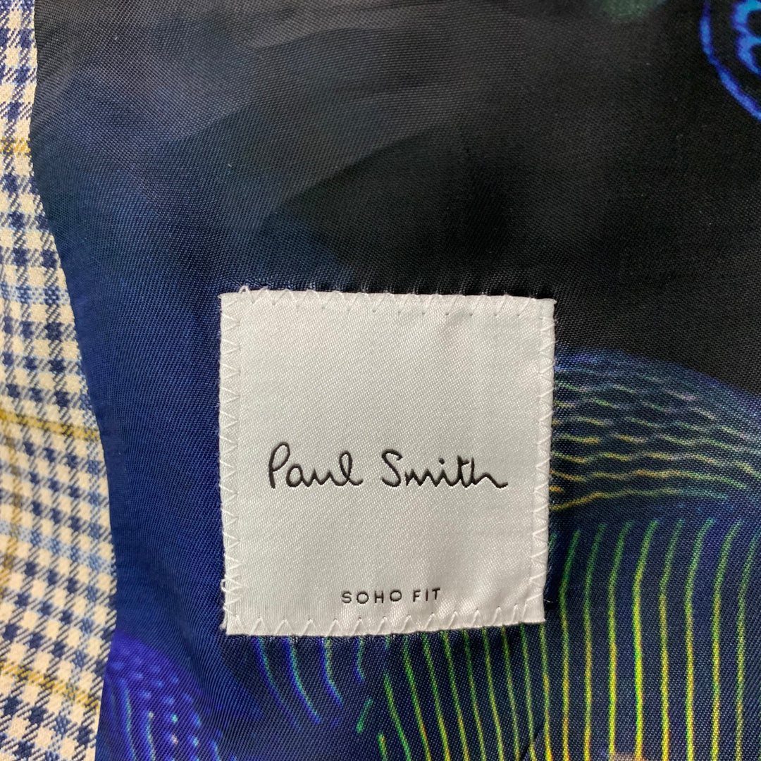 PAUL SMITH Khaki &  Navy Size 40 Plaid Wool Blend Notch Lapel Sport Coat