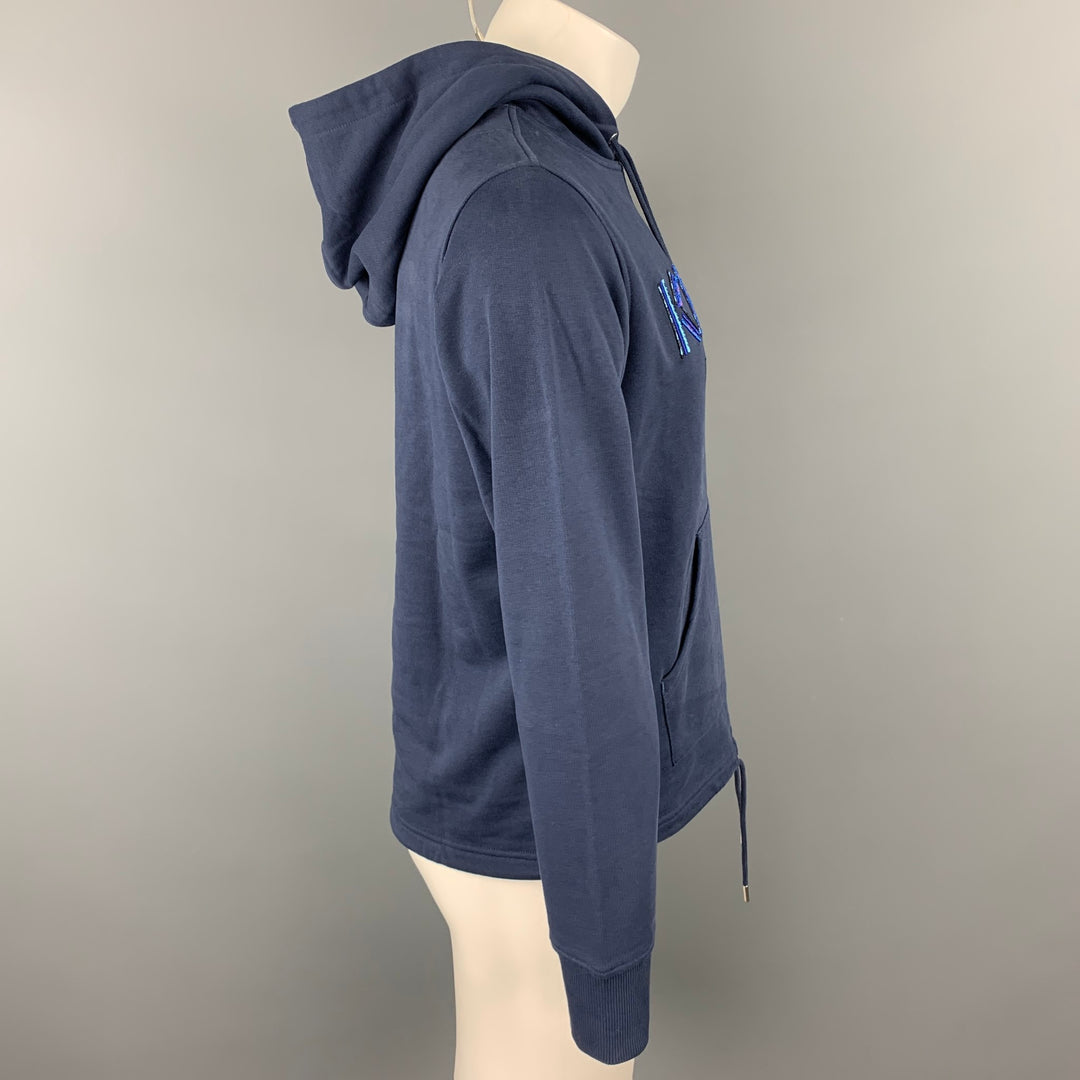 KENZO Size S Navy Embroidery Cotton Hooded Sweatshirt