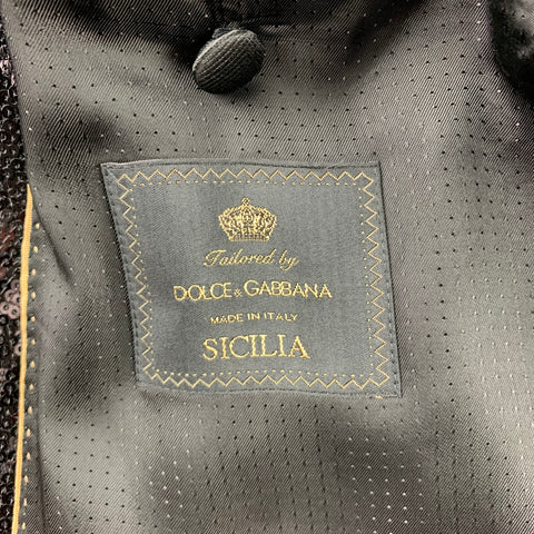DOLCE & GABBANA Size 36 Regular Black Wool Blend Sequined Shawl Lapel Tuxedo