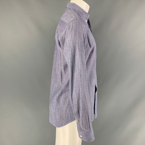 BARNEY'S NEW YORK Size M Blue & White Stripe Cotton Long Sleeve Shirt