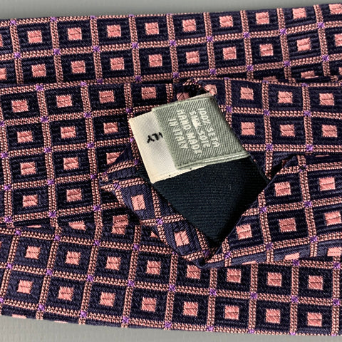 BARNEY'S NEW YORK Navy Pink Squares Silk Tie