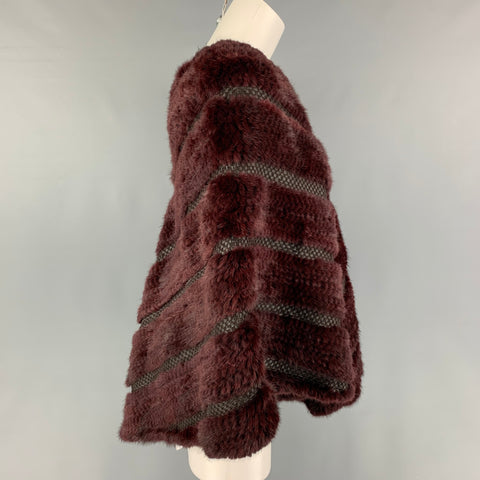 VINTAGE Taille Unique Bordeaux Vison Tissé Poncho Cape