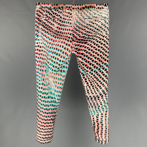 PAUL SMITH Size 32 Pink & Aqua Print Cotton  Zip Fly Dress Pants
