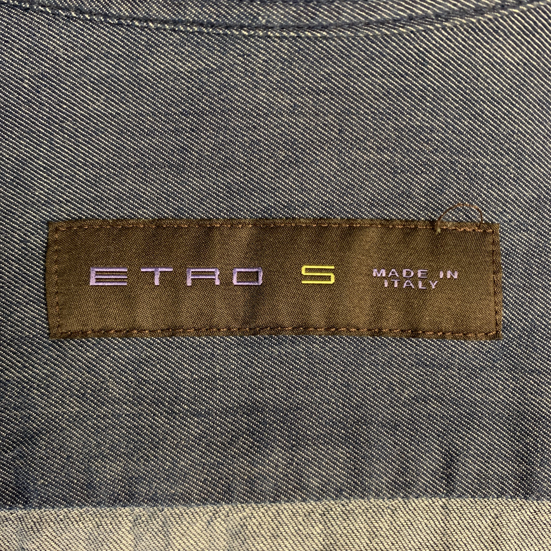ETRO Size S Indigo Cotton Button Up Spread Collar Long Sleeve Shirt