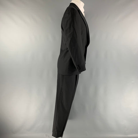 ERMENEGILDO ZEGNA Size 38 Black Solid Wool Peak Lapel 32 29 Tuxedo