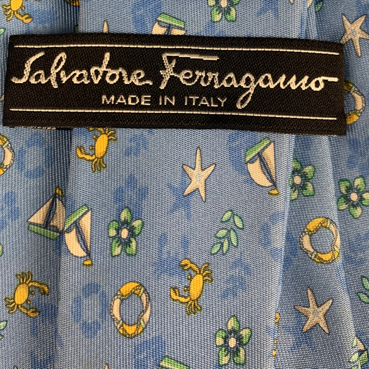 SALVATORE FERRAGAMO Blue White Seashells Silk Tie