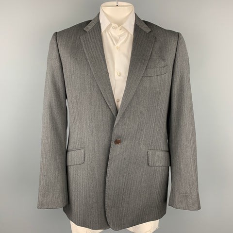 PAUL SMITH The Byard Size 40 Grey Herringbone Wool Notch Lapel Sport Coat