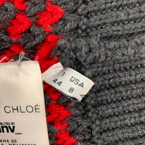 SEE By Chloe Size 8 Grey Red Wool Acrylic Stripe Cardigan