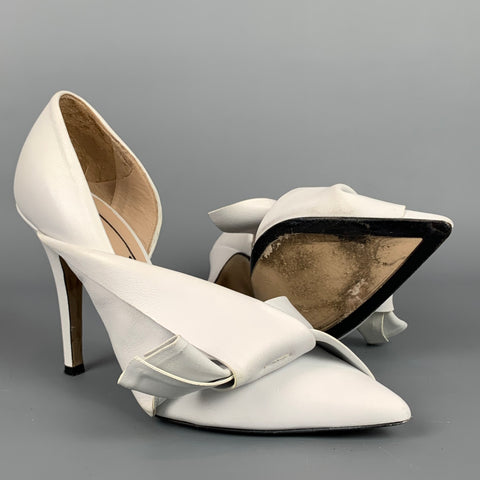 Nº21 Size 6 Off White Leather D'Orsay Bow Pumps