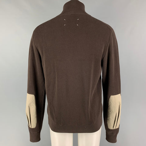MAISON MARGIELA Size L Brown Ribbed Cotton Zip Up Cardigan