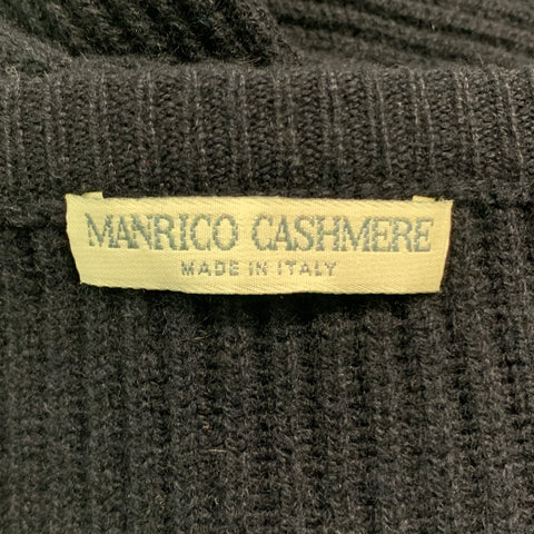 MANRICO Size XXL Navy Ribbed Knit Cashmere Crew-Neck Sweater