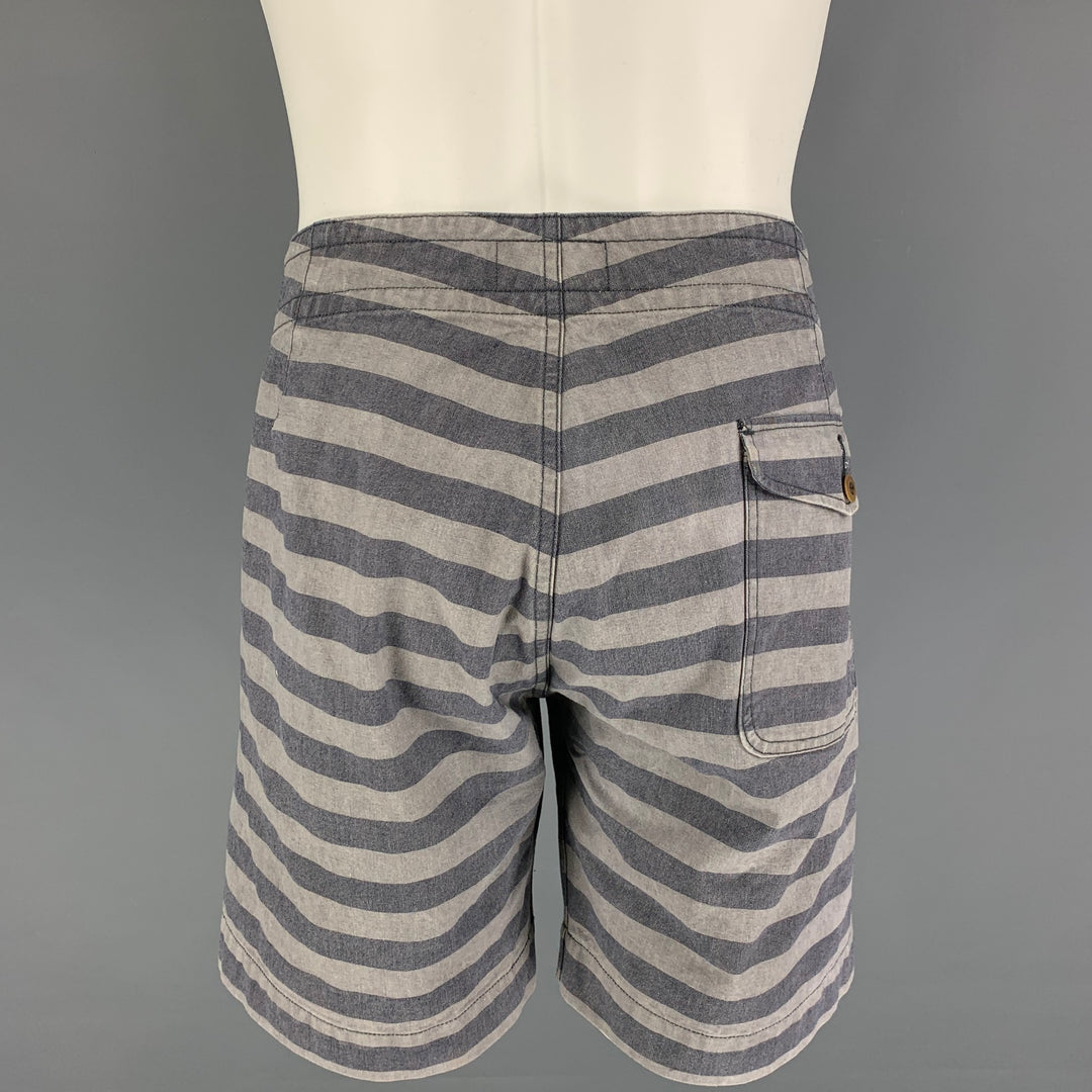 RRL by RALPH LAUREN Size 33 Grey Blue Stripe Cotton Drawstring Shorts