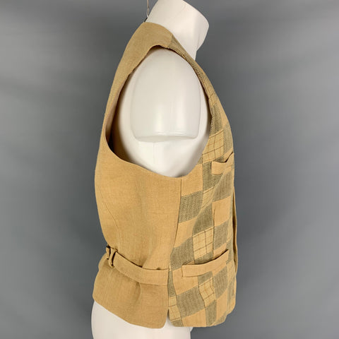 FACONNABLE Size M Beige Brown Mixed Patterns Linen Vest