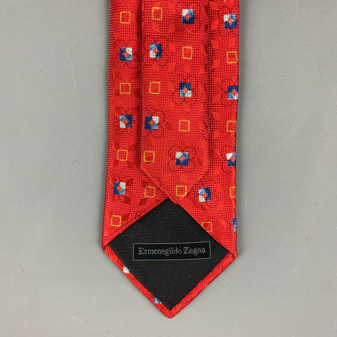 ERMENEGILDO ZEGNA Red Blue Squares Silk Tie