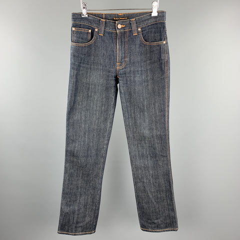 NUDIE JEANS Talla 30 Vaqueros denim con puntadas en contraste índigo SLIM JIM
