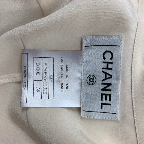 CHANEL 00100 05P Size 4 Beige Silk Sleeveless Dress Top