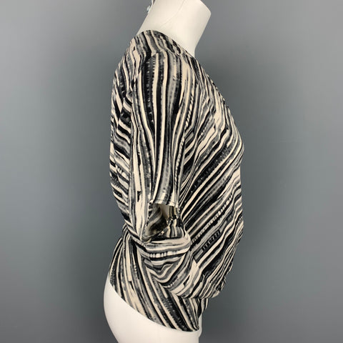 ZERO + MARIA CORNEJO Taille 4 Blouse à col en V en mélange de coton à rayures crème et noire