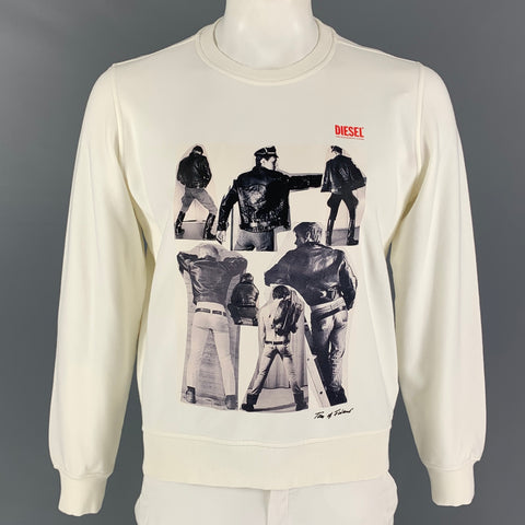 DIESEL x Tom Of Finland Size M White Black Graphic Cotton Crew-Neck Pullover