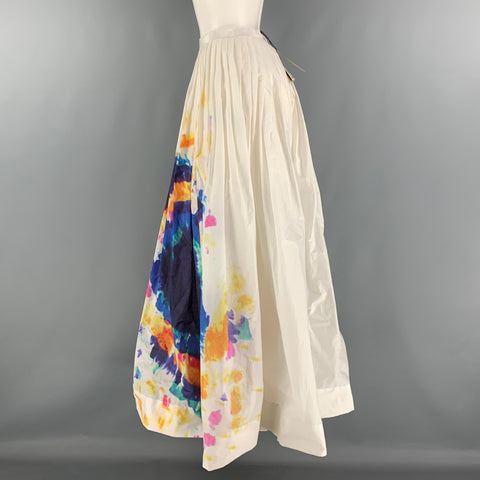 BURBERRY Size 4 White Multi-Color Cotton Nylon Tie Dye Maxi Long Skirt