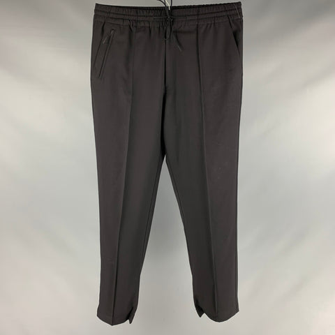 Y-3 taille L noir solide laine polyester ceinture élastique pantalons décontractés