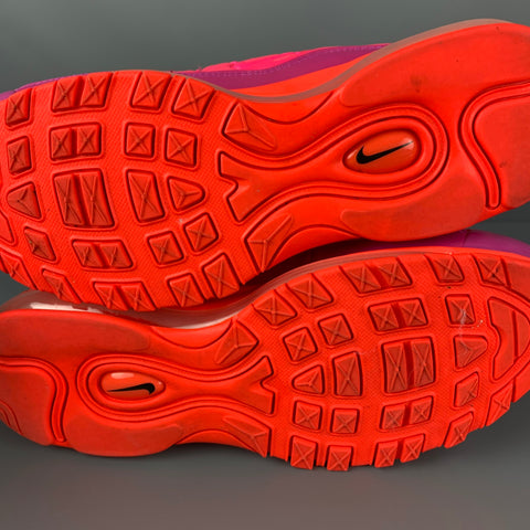NIKE AIR MAX 97 PLUS Size 9.5 Pink Orange Color Block Nylon Lace Up Sneakers