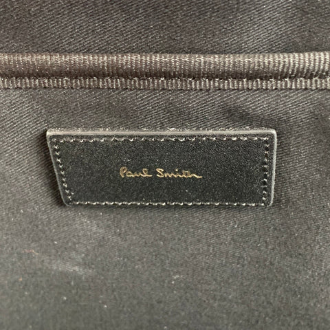 PAUL SMITH Black Pebble Grain Stripe Trim Leather Briefcase Bag
