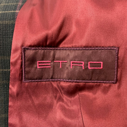 ETRO Size 44 Black & Burgundy Plaid Wool Buttoned Vest