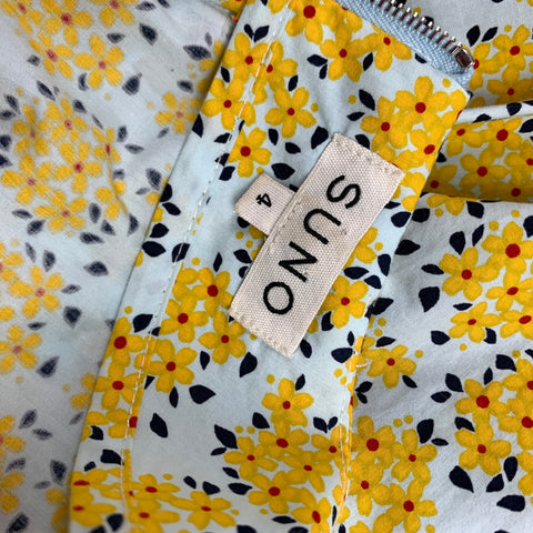 SUNO Size 4 Yellow & White Poplin Floral Cotton Sleeveless Dress