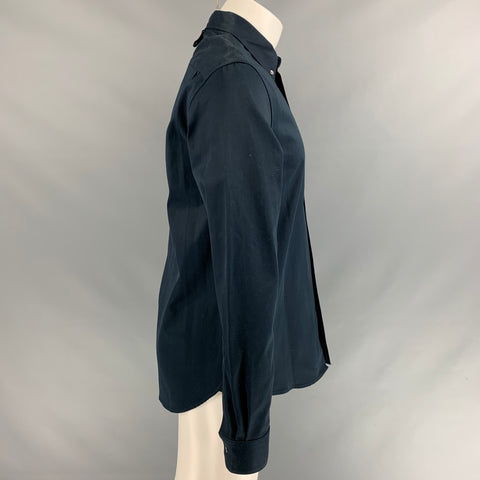 FEIT Size S Navy Solid Cotton One pocket Long Sleeve Shirt