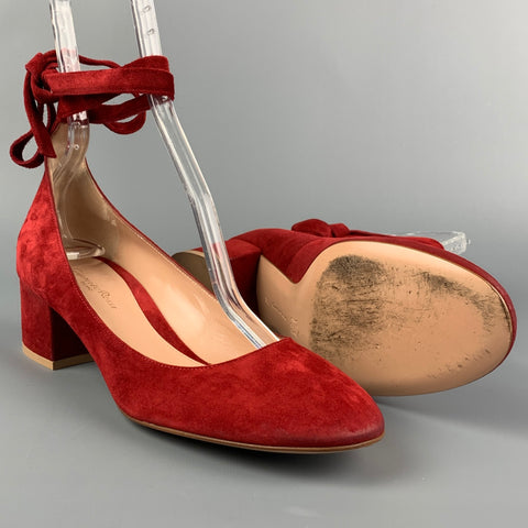 GIANVITO ROSSI Size 9.5 Red Suede Ankle Strap Pumps