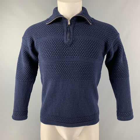 SNS HERNING Talla M Jersey de lana de punto azul marino con media cremallera