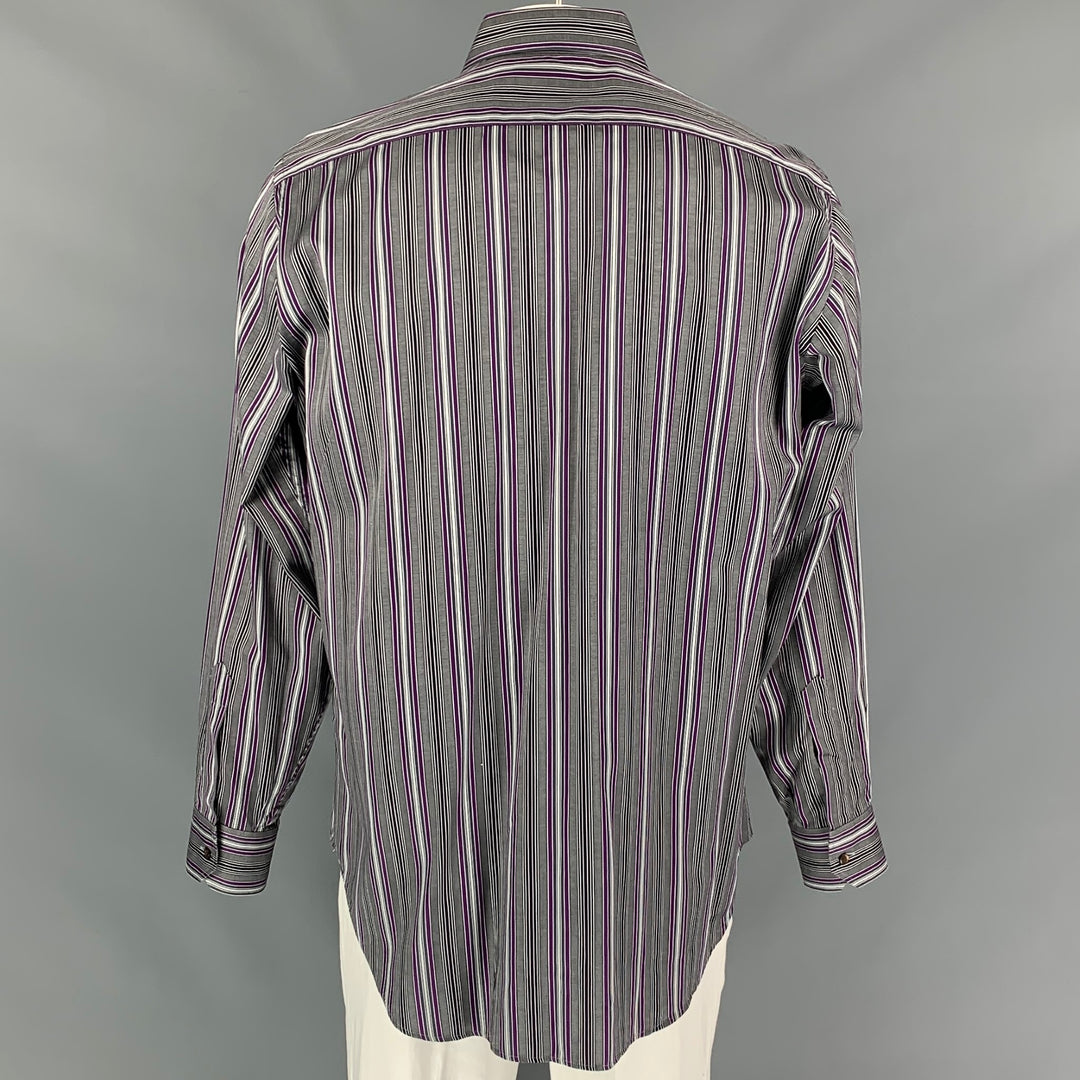 ETRO Size XL Grey & Purple Stripe Cotton Button Up Long Sleeve Shirt