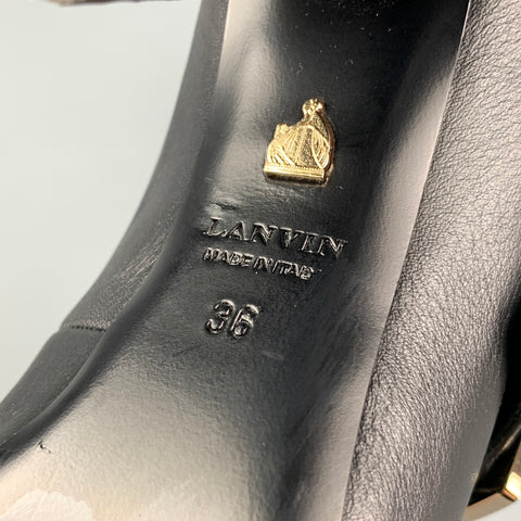 LANVIN Size 6 Black Leather Buckle Mary Jane Pumps
