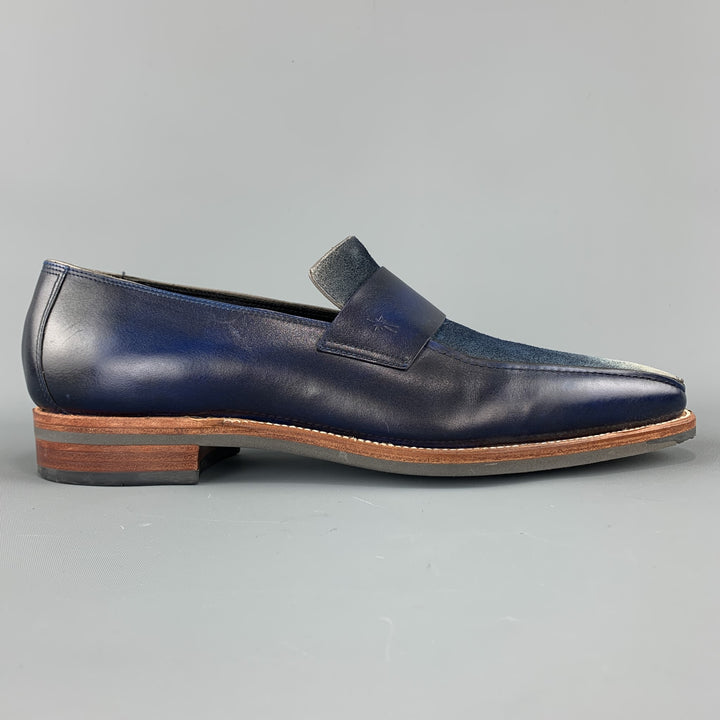 CORTHAY Size 10.5 Blue Ombre Leather Slip On Loafers