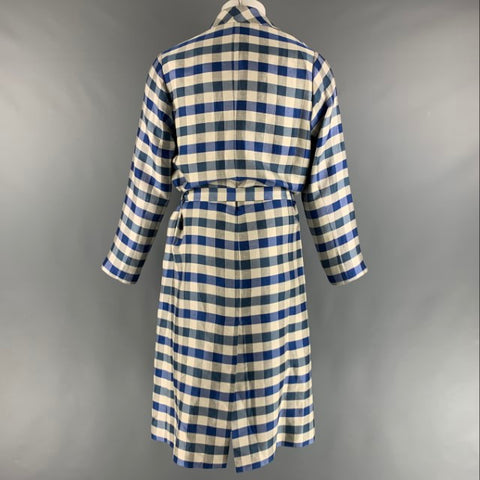 LA PERLA Taille M Bleu Off White Damier Soie Lin Ceinture Robe