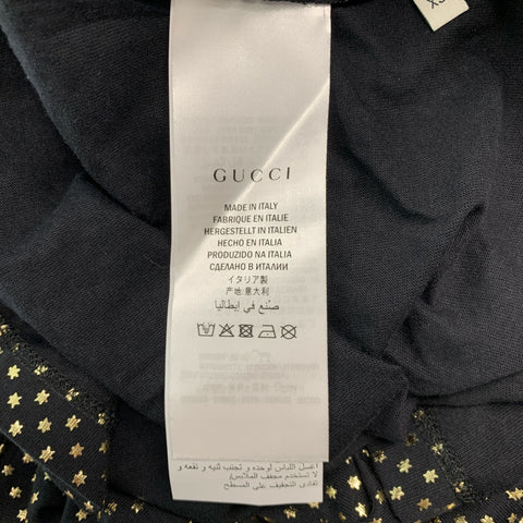 GUCCI Size XS Black Gold Stars Cotton Crew-Neck T-shirt