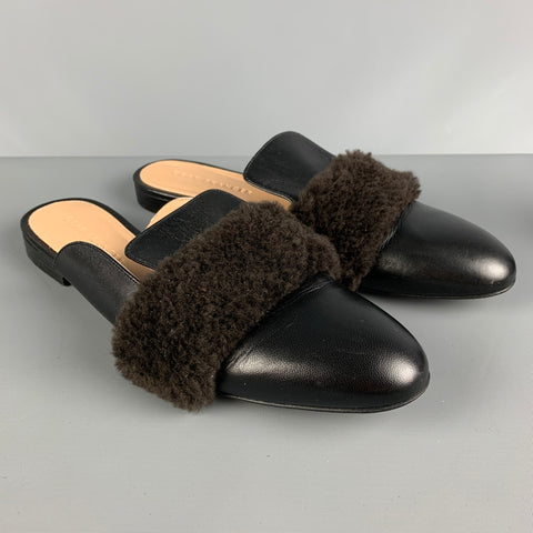 DEAR FRANCES Zapatos planos de piel de oveja de color negro y marrón, talla 8