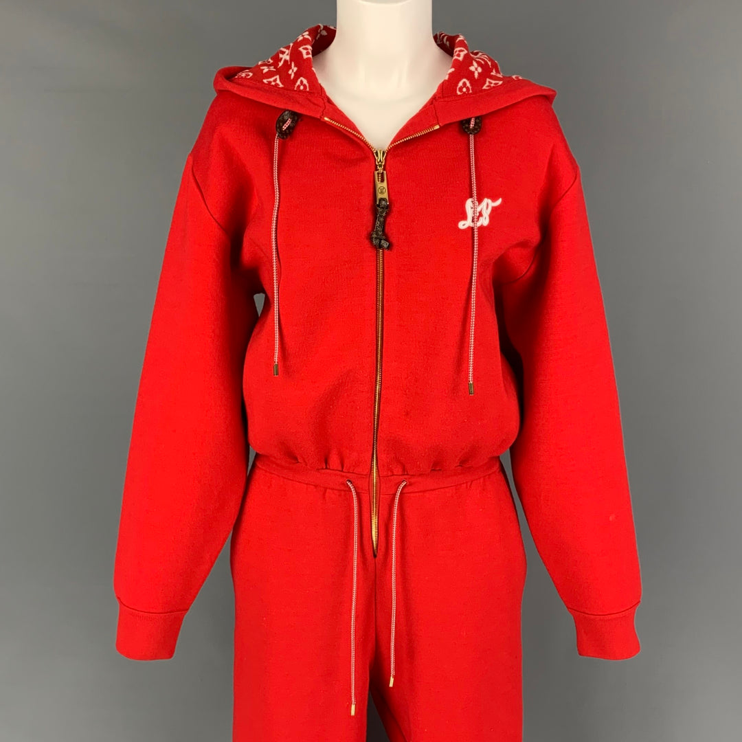 LOUIS VUITTON Size S Red White Viscose Blend Hooded Jumpsuit