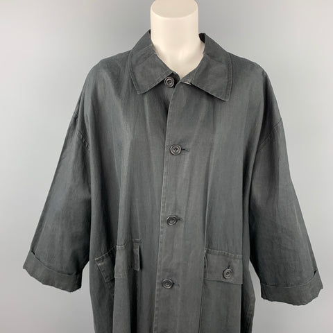ESKANDAR Size One Size Charcoal Linen Overcoat