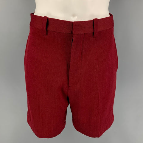 MARNI Size 32 Burgundy Wool Button Fly Shorts