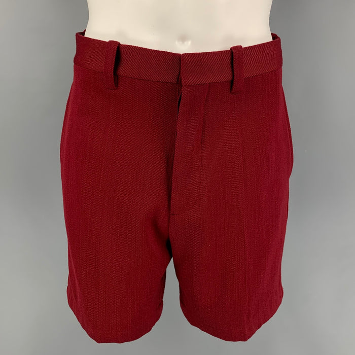 MARNI Size 32 Burgundy Wool Button Fly Shorts