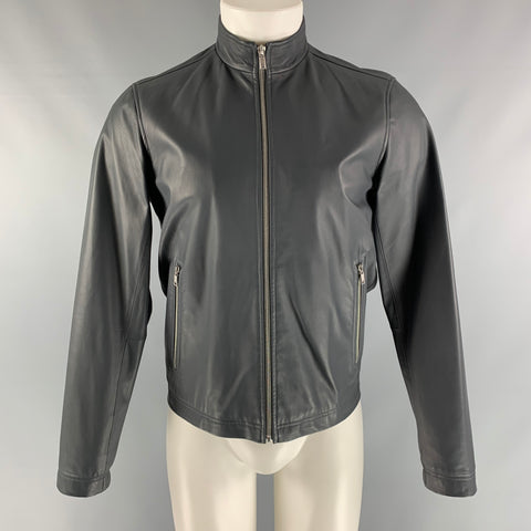 THEORY Size S Grey Solid Leather Jacket