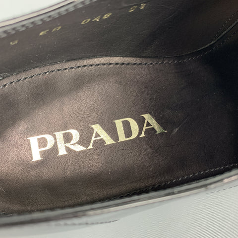 PRADA Size 9.5 Black Patent Leather  Lace Up Dress Shoes
