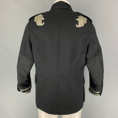 ALEXANDER MCQUEEN SS 17 Size 38 Black Silver Floral Military Regalia Coat