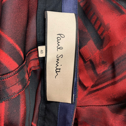 PAUL SMITH Take Pleasure Seriously Size 6 Red & Black Print Acetate Blend Ruched Pants Suit