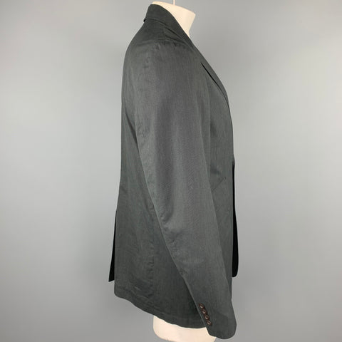 MATERIAL LONDON L Charcoal Pinstripe Cotton Notch Lapel  Sport Coat